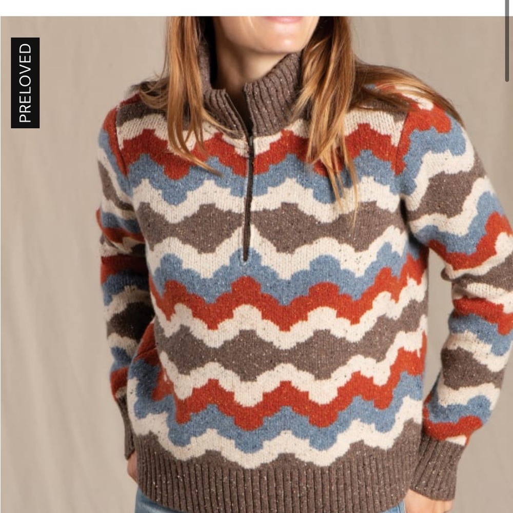 Toad&Co Brown, Rust & Blue Half-Zip Wave Knit Sweater Size Large